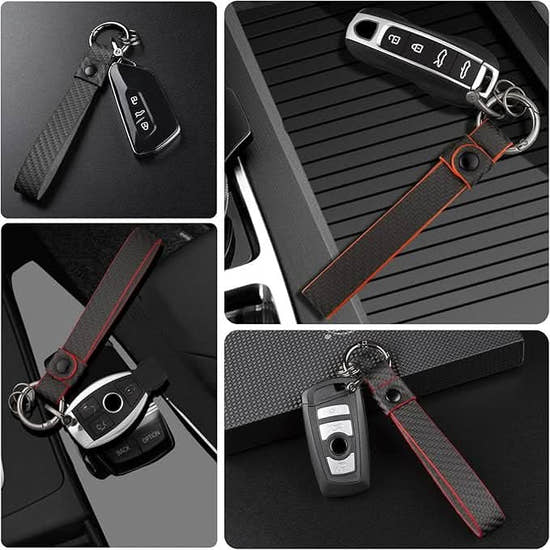 Carbon Fiber Leather Motorcycle Keychain - Premium Key Holder Accessory for Bikers | Men & Women
