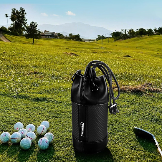 T-carbon Carbon Fiber & Leather Golf Valuables Pouch with Drawstrings