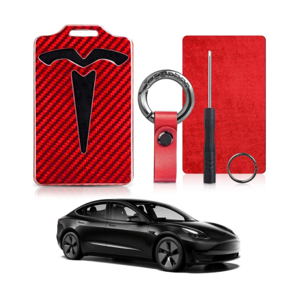 Glass Fiber Key Card Holder for Tesla Model 3 & Model Y with Leather Keychain