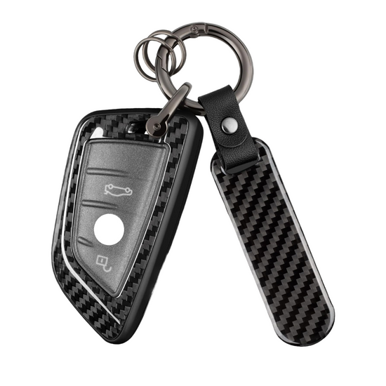 Premium Carbon Fiber Key Fob Cover for BMW - Luxury Keychain Case with Keyring
