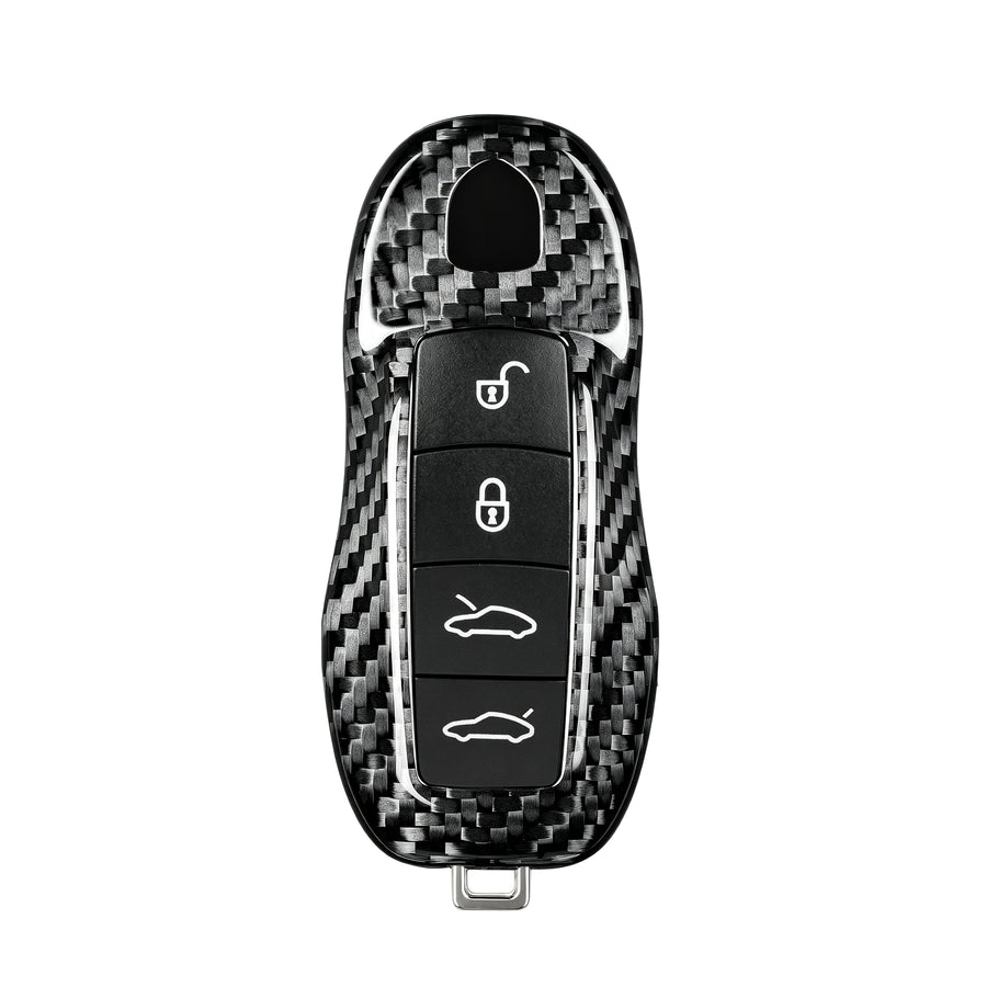 Black carbon fiber key fob cover for Porsche Macan and 911 keys