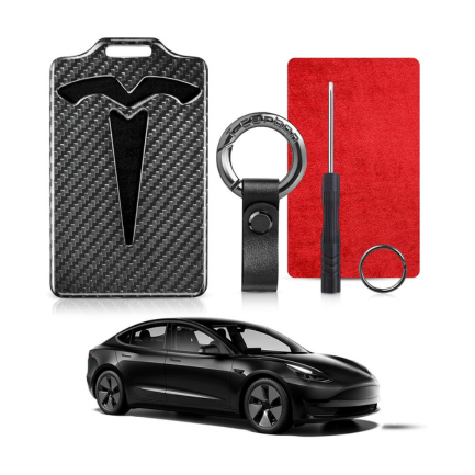 Glass Fiber Key Card Holder for Tesla Model 3 & Model Y with Leather Keychain