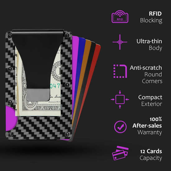 T-carbon Carbon Fiber RFID Signal Blocking Money Clip Wallet