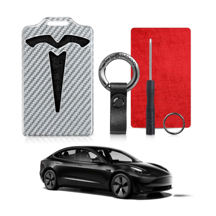 Glass Fiber Key Card Holder for Tesla Model 3 & Model Y with Leather Keychain