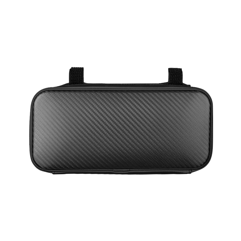 Carbon fiber hard-shell bike handlebar bag, front view