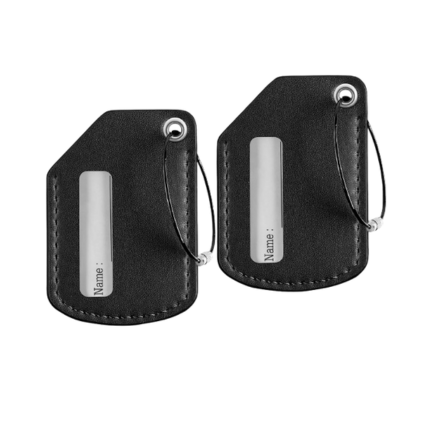 Premium Leather Luggage Tags 2-Pack - Durable Travel Suitcase ID Labels with Stainless Steel Loop